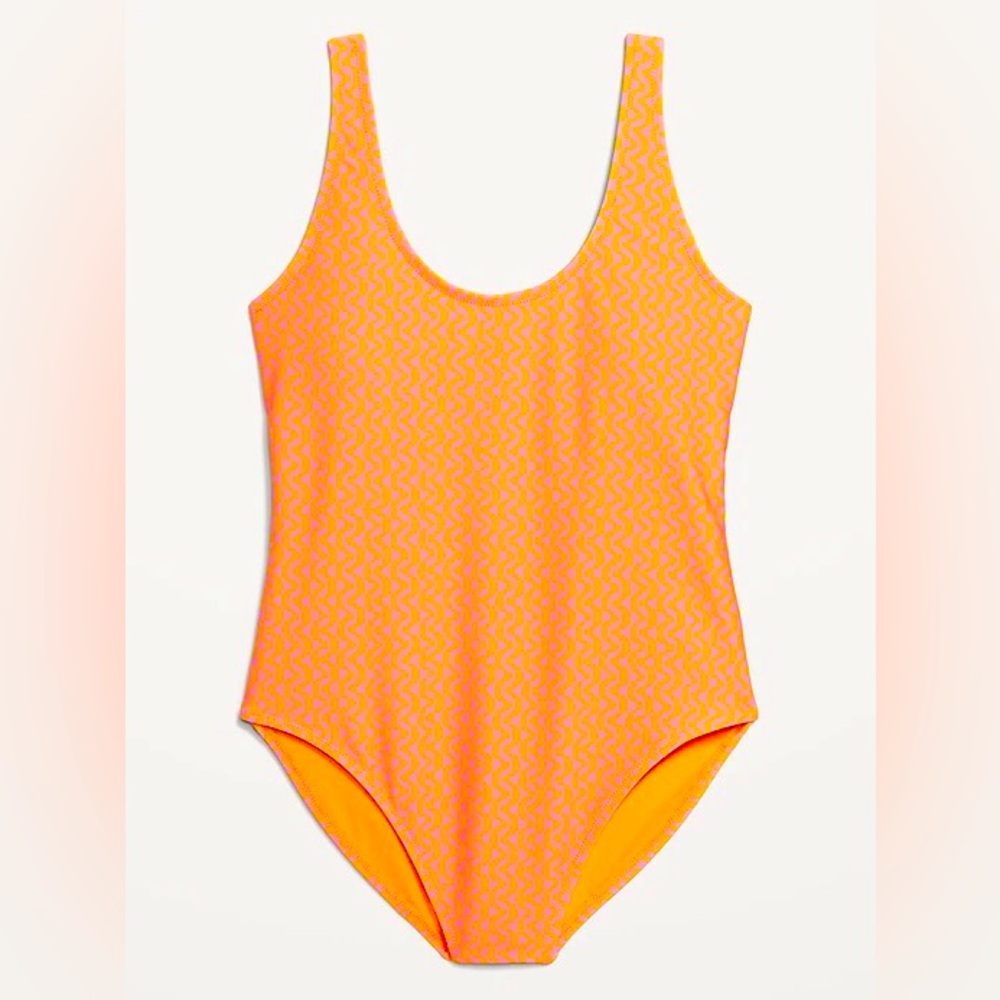 NWT Vibrant Orange & Pink wavy Pattern One-Piece Swimsuit by Old Navy